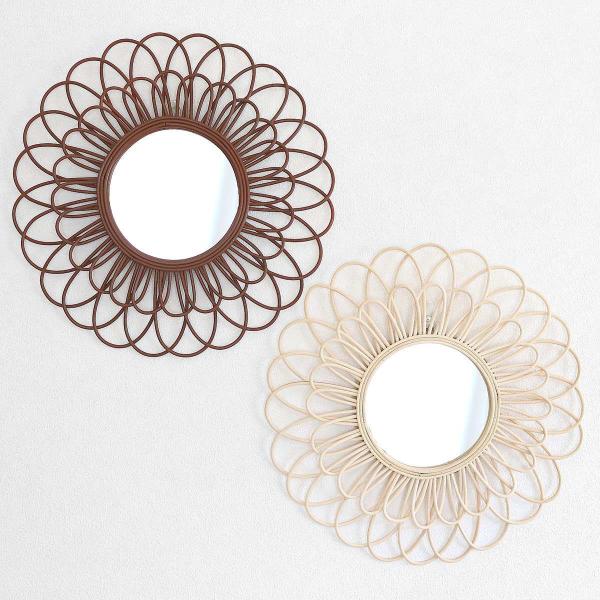 サイズ/約幅43×奥行2×高さ43cm内容量/1枚材質/ラタン、鏡種類/ナチュラル、ダークブラウン生産国/中国製組立状態/完成品お届け梱包数/1個口●素材の風合いが残るフラワーミラー●やさしい雰囲気のナチュラルカラー●落ち着いた印象のダーク...