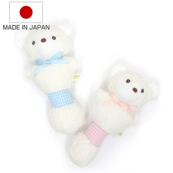 サイズ/約幅8×奥行3×高さ16cm内容量/1個材質/綿100％種類/ブルー、ピンク生産国/日本製対象年齢/0歳から●ママの肌の感触に似た柔らかくて、やさしい手触りのガラガラです。●安心の日本製で、何十年も知育玩具を作り続けている職人さんが...