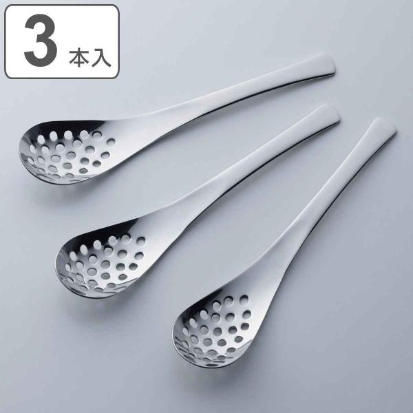 サイズ/約幅3.4×高さ16cm重量/約30g内容量/3本入り材質/18-8ステンレス生産国/日本製食器洗い乾燥機/使用可能●具だけをすくい取れる穴あきレンゲスプーン　3本入り●具もすくいやすい先端形状小さめ 丈夫 缶詰め ラーメン 水切り...