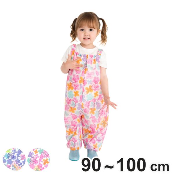サイズ/対応身長：90〜100cm股上49cm、股下28cm、身巾：45cm内容量/1着付属品：収納袋材質/ポリエステル100％種類/ブルー、ピンク●水彩タッチで描かれた花柄がかわいい撥水加工生地のプレイウェアです。●90〜100cmサイズ...