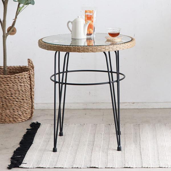 金*糖様 ローテーブル テーブル ナチュラル　ガラス ラタン スチール脚　東馬 東馬 リゾネア リビングテーブル 幅105cm ラタン調 ガラス天板