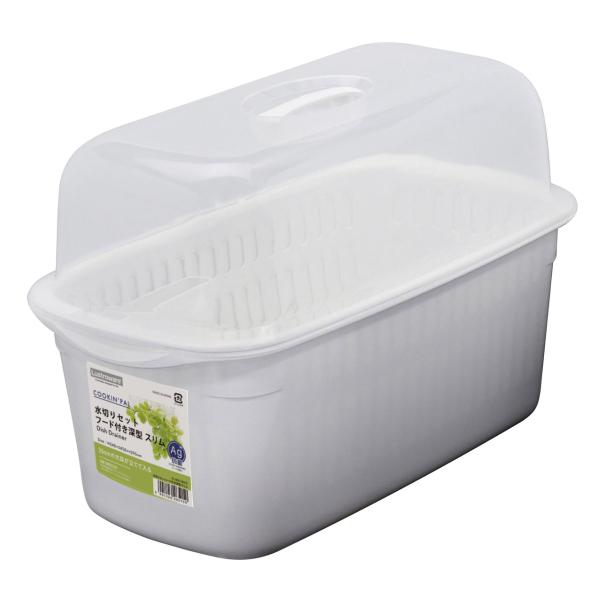 サイズ/約幅24×奥行45×高さ29.5cm重量/約1152g材質/本体、かご、ポケット、フード、フード取っ手：ポリプロピレン生産国/日本製●フード付きの水切りセットです。●スリム型なのでキッチンの作業台の上で、場所をとらずに置くことができ...