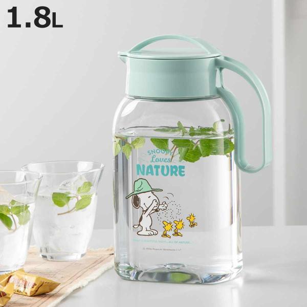 サイズ/約幅16.3×奥行10.2×高さ24.5cm容量/約1.8L内容量/1個材質/本体：AS樹脂フタ・キャップ：ポリプロピレンパッキン：シリコーン生産国/日本製食器洗い乾燥機/使用不可電子レンジ/使用不可●スヌーピーがデザインされた冷水...