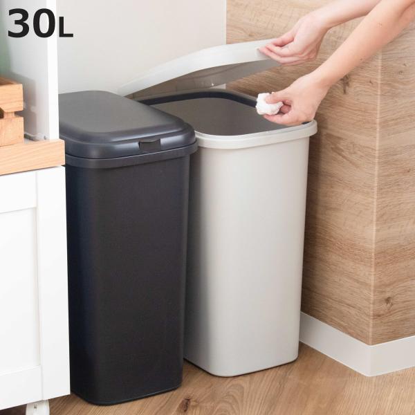 ゴミ箱 30L エコペール 袋止め付き シンプル （ ごみ箱 30リットル ふた付き 幅25cm 高さ49.5cm 縦型 コンパクト スリム 分別 ）