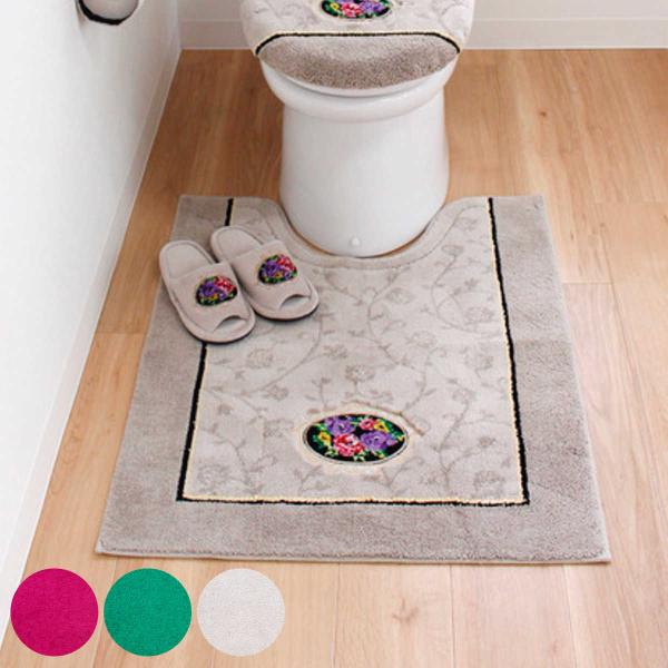 サイズ/約横67×縦85cm内容量/1枚材質/パイル糸（黒）モダクリル100％、パイル糸(その他)アクリル100％種類/ピンク、グリーン、ベージュ生産国/日本製滑り止め/加工あり●「シェニールロゼ」シリーズのトイレマット85×67cmです。...