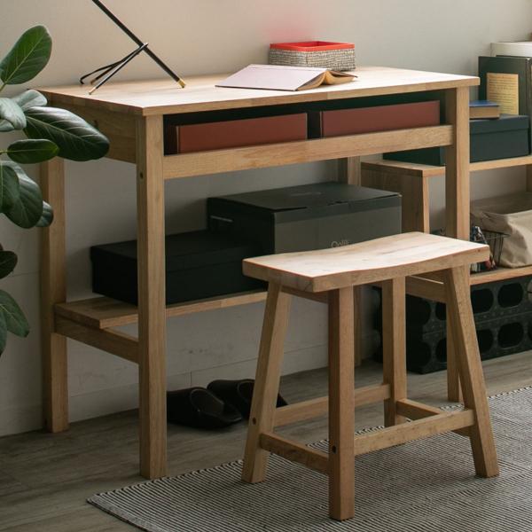 サイズ/約幅90×奥行48×高さ75cmスツール：幅45×奥行32×高さ45cm内容量/デスク1台スツール1脚材質/ラバーウッド、ラッカー塗装生産国/マレーシア製組立状態/お客様組立品お届け梱包数/1個口●ラバーウッド無垢材の素材感を活かし...