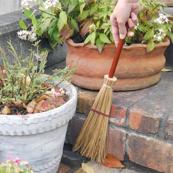 サイズ/約幅11×奥行47×高さ4cm重量/約90g内容量/1個材質/穂：ヤシの葉脈柄：木生産国/インドネシア製●ヤシの葉脈から作った、太くて弾力のある穂先のほうきです。●非常に弾力性のある穂が、落ち葉や小石を効率良くしっかりと掃き出します...