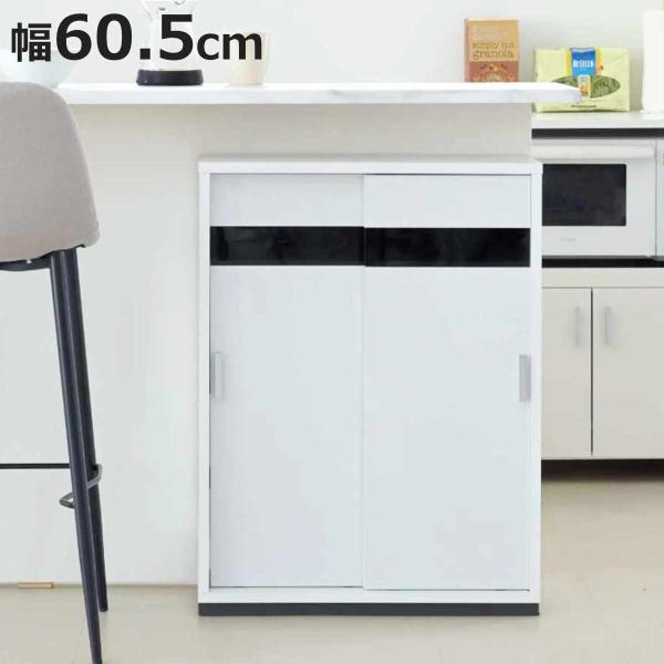 サイズ/約幅60.5×奥行23×高さ79.5cm内容量/1台付属品：可動棚3枚材質/本体：プリント紙化粧繊維板扉：プリント紙化粧繊維板、5mm強化ガラス天板耐荷重/10kg棚板1枚あたり耐荷重/5kg組立状態/お客様組立品お届け梱包数/1個...