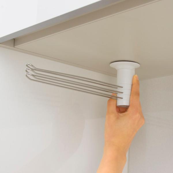 サイズ/壁面取付時：約幅26.5×奥行6×高さ8.5cm棚板下取付時：約幅26.5×奥行6×奥行9cm内容量/1個材質/本体・支持部：ABS樹脂アーム：ステンレス鋼線吸盤：塩化ビニル樹脂耐荷重/アーム1本あたり：100g●壁面・棚板裏の両方...