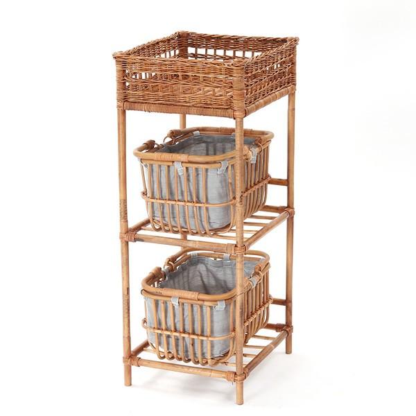 □在庫限り・入荷なし□ 籐 ランドリーボックス 3段 カゴ2個付 Natural