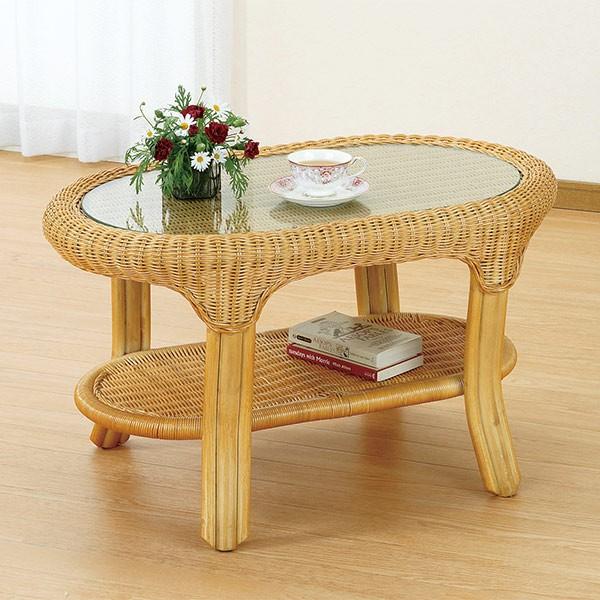 ラタンオーバルテーブル ガラス天板 ラタンテーブル 籐家具 オーバル ガラス天板 幅79cm : お弁当グッズの