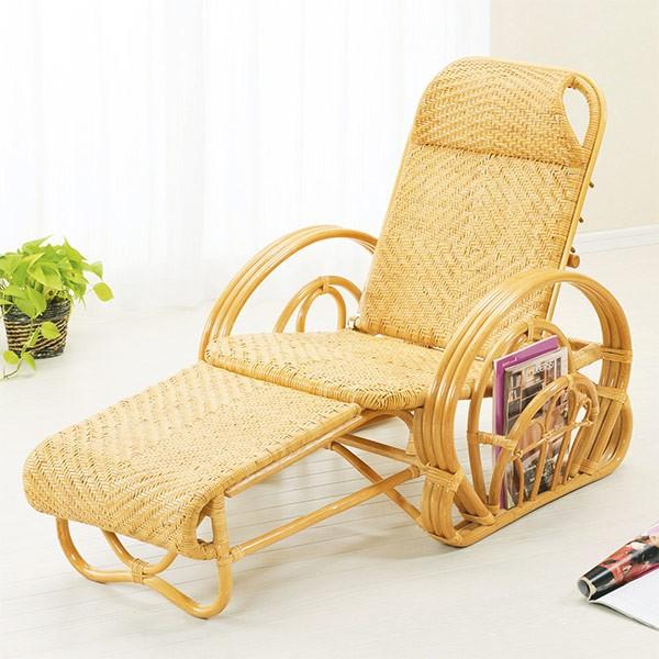 ラタンチェア 籐 オットマン付 リクライニングチェア 幅68cm