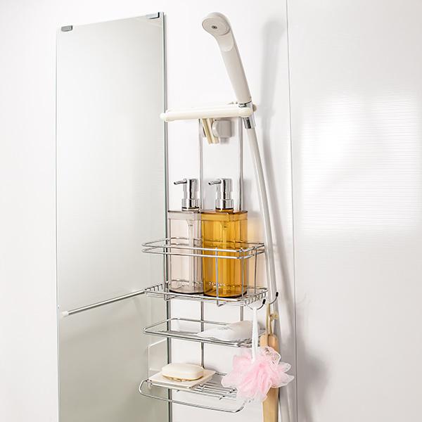 ステンレス バスカウンター2段 シャンプー ラック おしゃれ 収納 浴室 お風呂 棚 ユニットバス シャンプーラック ディスペンサー お風呂グッズ カビ 防止 バス用品 シャンプー台 ボトルラック 風呂 シャンプー置き コンパクト バスルーム 新生活 一人暮らし パンチ