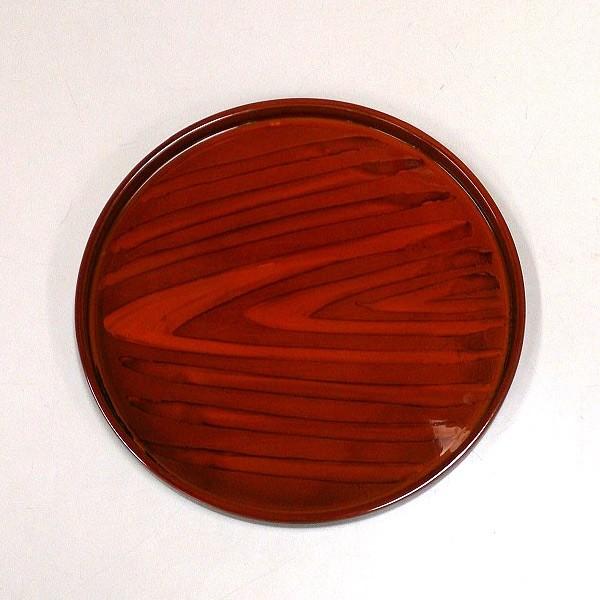 ●光沢のある杢目塗りのお盆です。小さめの円サイズ。【商品詳細】サイズ：約 直径24×高さ1.6cm　内容量：1個　材質：表面塗装：ウレタン塗装、素地：ユリア樹脂　 《お盆 トレー 木目調》