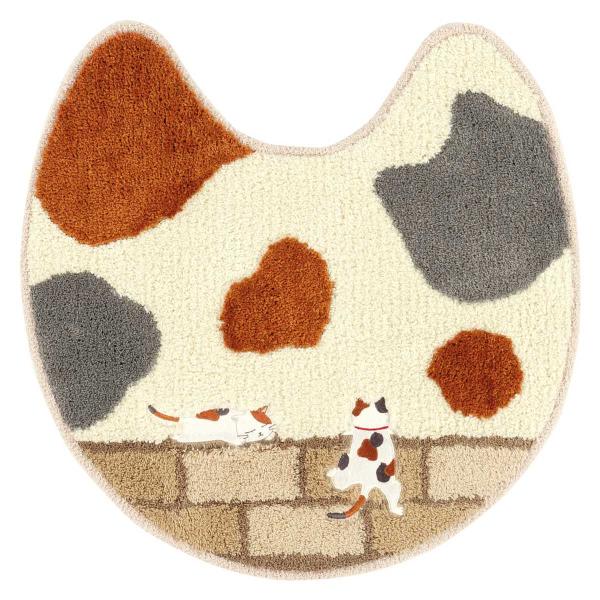 サイズ/約横60×縦60cm内容量/1枚材質/アクリル55％、ポリエステル45％生産国/中国製洗濯/洗濯機使用可能乾燥機/使用不可滑り止め/加工あり●天真爛漫な和にゃんこに癒されるトイレマットです。●マイペースに過ごすミケ猫たちをアップリケ...
