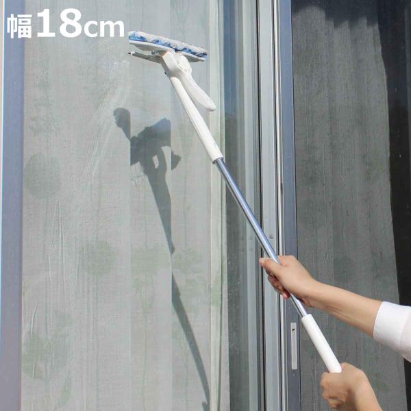 サイズ/約幅19×奥行81×高さ6.9cm拭き幅：約18cm水切り幅：約17cm重量/約247g内容量/1個材質/ヘッド：ポリプロピレンモップ：ポリエステル・ナイロン水切りゴム：シリコーンゴム柄：アルミ生産国/中国製●洗剤を使わず掃除ができ...