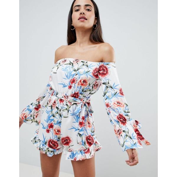 プリティリトルシング プレイスーツ レディース Prettylittlething Floral Bardot Playsuit エイソス Asos ホワイト 白 花柄 フローラル 日本未入荷 新作 人気 Academiaecuatorianadelalengua Org Index Php