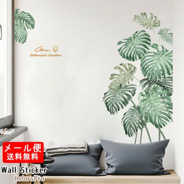 ウォールステッカー 観葉植物 グリーン リーフ モンステラ 夏 南国 はがせる カフェ インテリアシール メール便 *Wallsticker*