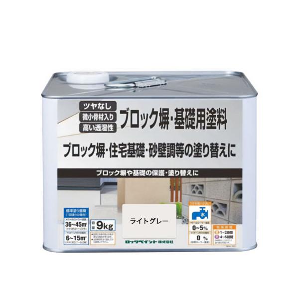 ロックペイント ブロック塀・基礎用塗料 ライトグレー 9kg H32-8032