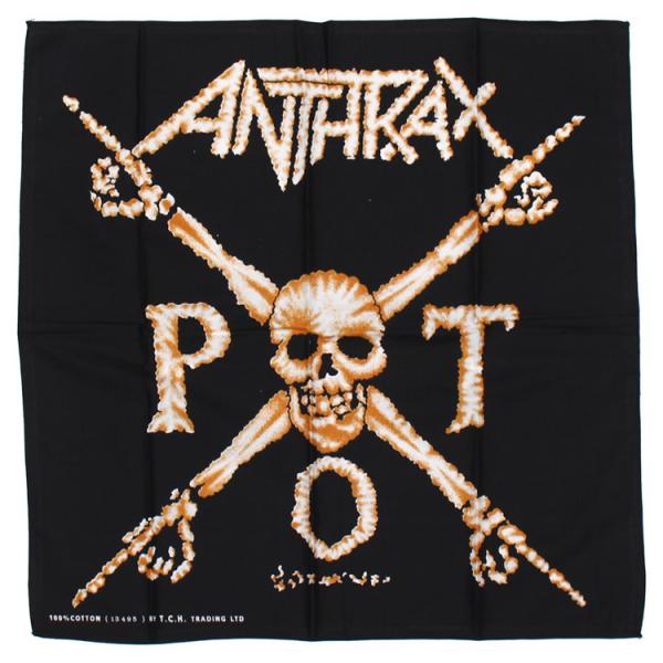 バンダナ ドクロ 大判 ロックバンダナ ANTHRAX アンスラックス 50×50cm ヘヴィメタル バンド柄 ハンカチ ヘビメタ