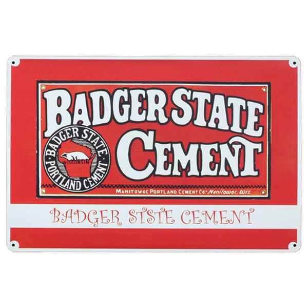 レトロブリキ看板 広告デザイン BADGER STATE CEMENT 赤 縦30cm×横45cm スチール製