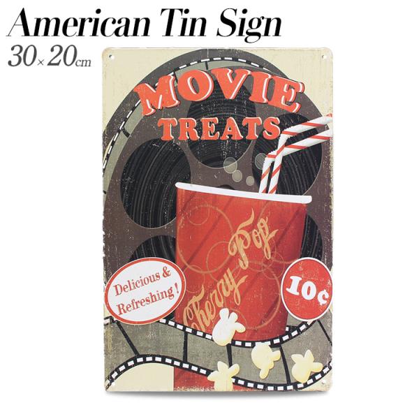 ティンプレート MOVIE TREATS H30×W20cm ブリキ製 インテリア 壁面装飾 オシャレ アメリカ雑貨 アメリカン雑