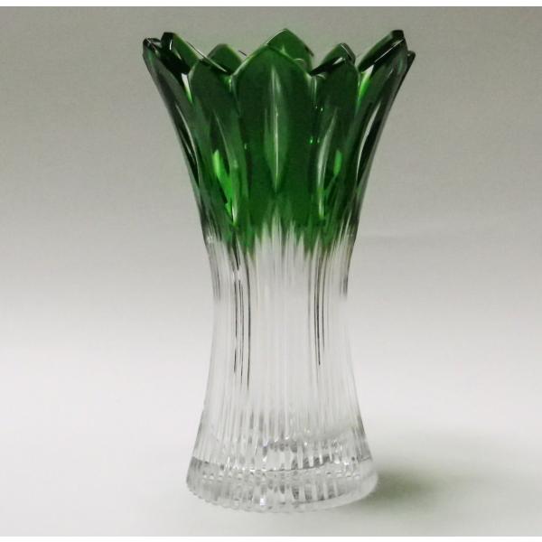 ボヘミアングラス クリスタル色被せ花瓶 グリーン : Combing Earth