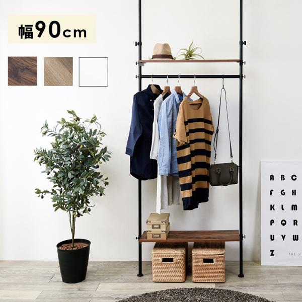 突っ張りハンガーラック 幅90cm つっぱり 壁面ラック 棚付き シェルフ コートハンガー 洋服掛け 省スペース Ktr 3152wh Ta コミットアンド 通販 Yahoo ショッピング