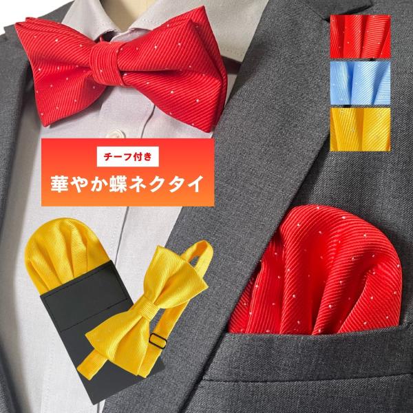haoa 蝶ネクタイ＆ポケットチーフ 台紙付き 差し込み さすだけ