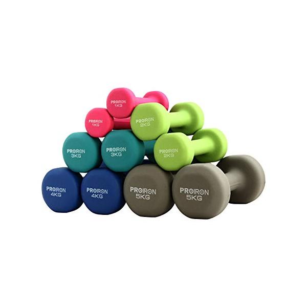 他サイト： PROIRON ダンベル 5kg 「2個セット」エクササイズ ネオプレンゴムコーティング [筋力トレーニング 筋トレ シェイプアップ 鉄アレイ 鉄アレー]の商品画像