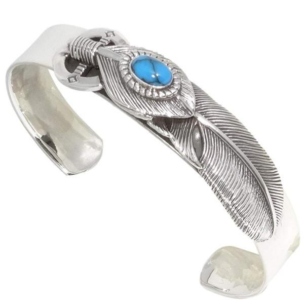 バングル シルバー925 メンズ ブレスレット ターコイズ フェザー
