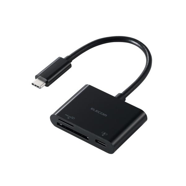エレコム SDカードリーダー Type-C SD/microSD対応 PD100W ケーブル一体型 ブラック メーカー在庫品