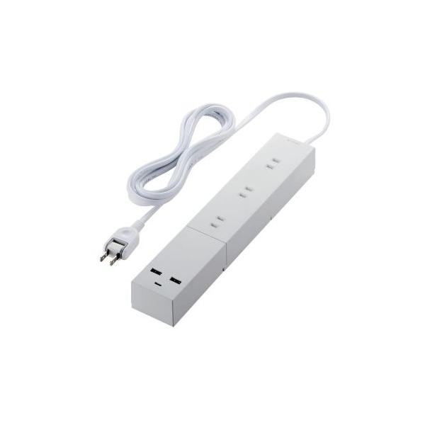 エレコム 電源タップ 2.5m (コンセント×3 Type-C×1 USB-A×2) PD対応 フットパーツ付 ホワイト メーカー在庫品