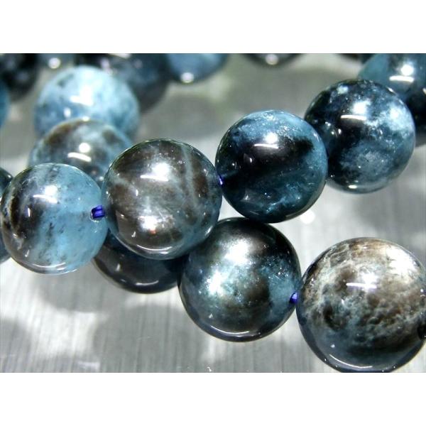 ブラックシラーアクアマリン モスアクアマリン ブレスレット 約12mm-13mm×17珠前後 ブラックとブルーの幻想的な輝き 落ち着いた深みのある色合い シラー効果