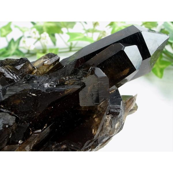 天然の黒光り 天然 黒水晶 モリオン クラスター原石 重さ272g 最大幅約