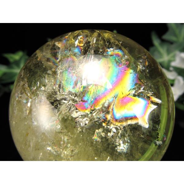 超透明 S級 虹入り シトリン 丸玉 台座付 直径約63mm 重さ353.3g 透明