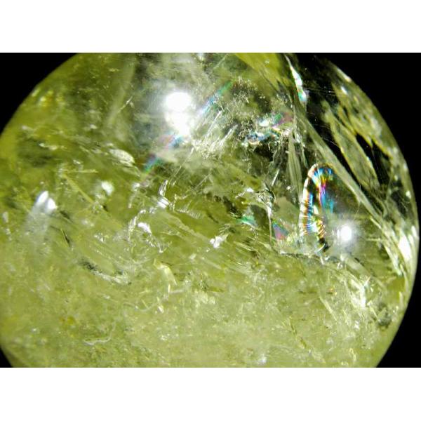 透明 4A 虹 シトリン 丸玉 台座付き 直径約53mm 重さ225g 透明感抜群