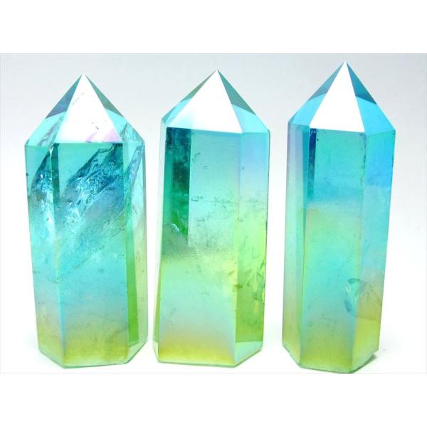 夏SALE✨オーラ加工　クリアクォーツクラスター　天然石　置物　8,850→ 夏色 サマーオーシャンオーラ 天然水晶ポイント 六角柱 80g-90g ネオン