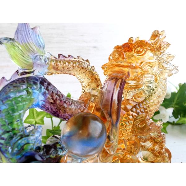 龍の置物/ドラゴン/玉持ち龍神&龍装飾 元宝(元寶）/瑠璃製 龍の置物/ドラゴン/玉持ち龍神&龍装飾 元宝(元寶）/瑠璃製