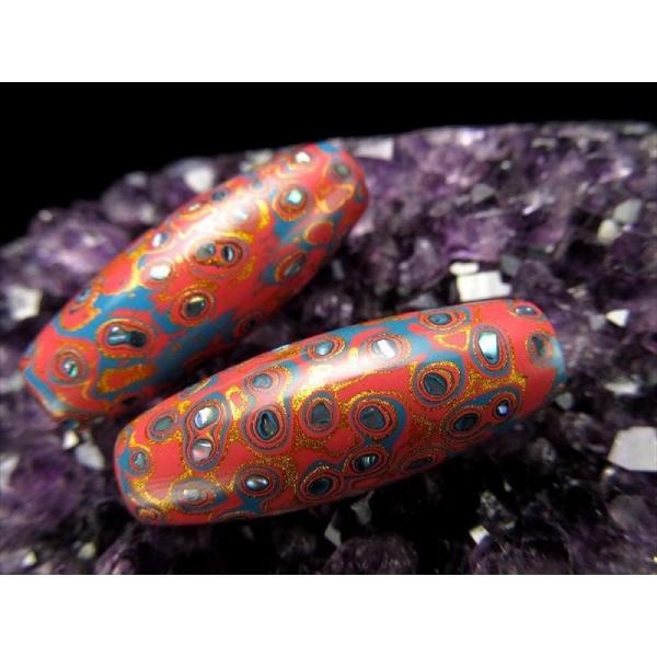 大漆螺鈿(らでん)天珠型ビーズ タイプD 長さ約33mm 1個売り 無形