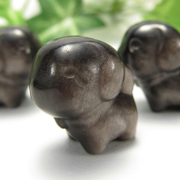 激安宣言 1珠販売 シルバーオブシディアン 犬パーツ 高さ約19mm×幅約14mm 丸く可愛い造形と深みある輝き 邪気を映し真実を見抜く守護石 メキシコ産