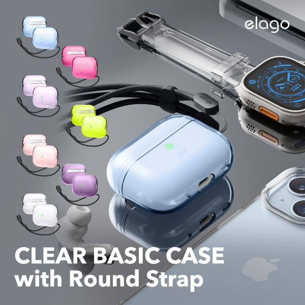 elago AirPods Pro2 対応 ケース ストラップ 付 耐衝撃 透明 カバー AirPods Pro2ケース [Apple AirPods Pro 2 アップル エアポッツプロ2 第2世代 MQD83J/A MTJV3J/A 対応 ] CLEAR BASIC CASE with Round Strap ネオンホットピンク