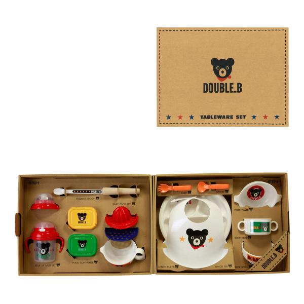 赤ちゃん用の食器から、離乳食づくりキットまで入っているセットです。アメカジ風テイストがかっこいい、ミキハウス ダブルBのキャラクターが、ポップにデサインされていて、とってもカラフル。楽しいお食事タイムになりそうです。ダブルＢのかわいい箱入り...