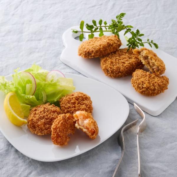 レンジで温めるだけでまるで揚げたての美味しさ。ぷりぷりの海老の美味しさが詰まったカツと、牛肉の旨みがあふれるビーフコロッケは、食卓の一皿に活躍間違いなしの２品です。■仕様： ・セット内容：ぷりぷりプチ海老カツ 3個入り×3P / 旨みに感動...