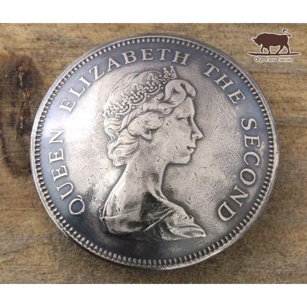 コンチョ ボタン 本物コイン使用 香港 1ドル エリザベス2世 直径約25mm