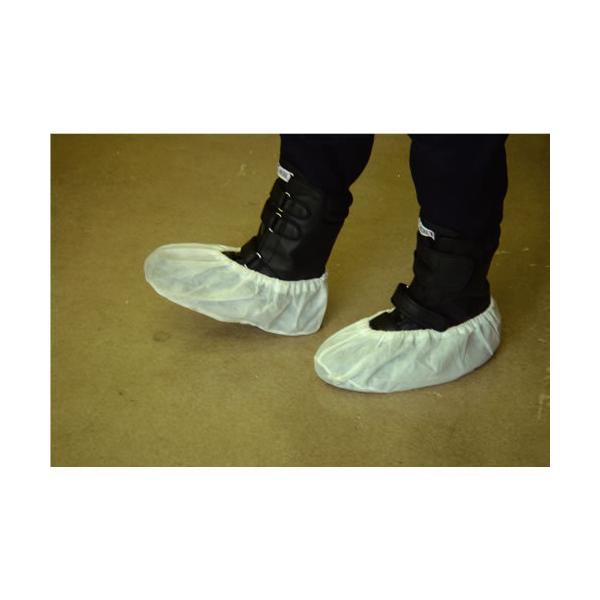 特徴：作業靴の上から簡単に装着できます。底部に滑り止め付です。（底部に縫い目の無い底付タイプ）用途：作業現場の汚れ、靴の汚れ防止など。上履き用として。材質：ポリプロピレン不織布カラー：ホワイト入数：10足入り