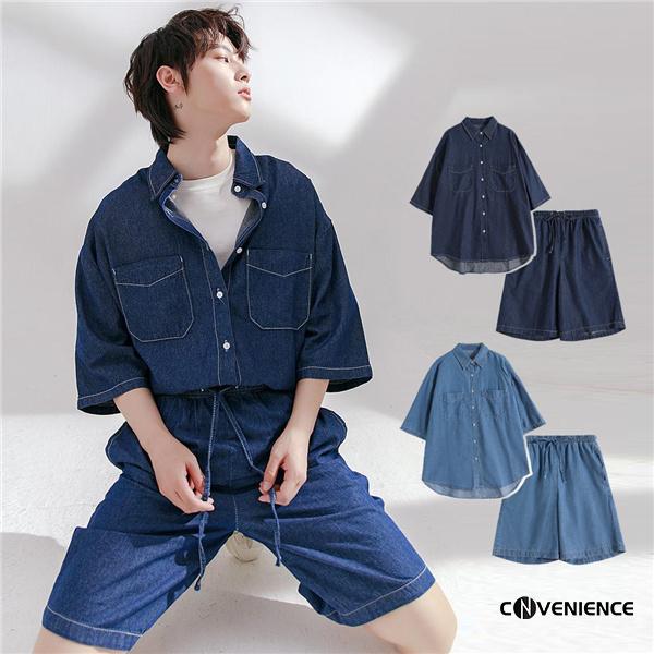 セットアップ メンズ デニム 半袖シャツ デニムシャツ デニムパンツ ショートパンツ 2点セット 上下セット 薄手 21新品 ルームウェア 部屋着 夏 夏服 Cofuku Convenience ヤフー店 通販 Yahoo ショッピング