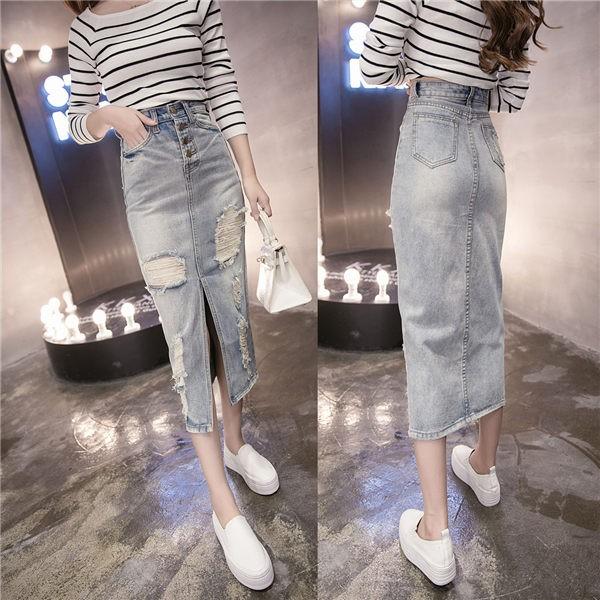 デニム タイトスカート デニムスカット レディース タイトスカート 膝丈 ダメージ デニムスカート ハイウエスト スリム 薄手 綿 Loco Convenience ヤフー店 通販 Yahoo ショッピング