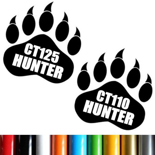 HUNTERステッカーチューン！ボディやボックスお好きな場所に貼りまくってくださいHUNTER CT110 or CT125 足跡カッティングステッカー※注意：CT110、CT125　どちらか1枚のお値段です文字だけが残るタイプです素材：屋...
