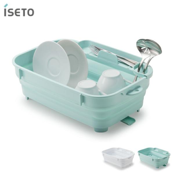 ■品名おりたたみ水切りバスケット I-605■カラーホワイト／ミントグリーン■サイズ折りたたみ時：約39.8 × 27.6 × 6cm組み立て時：約39.8 × 27.6 × 12.5cm■容量約6.8L■材質枠・底・仕切り・排水スパウト：...